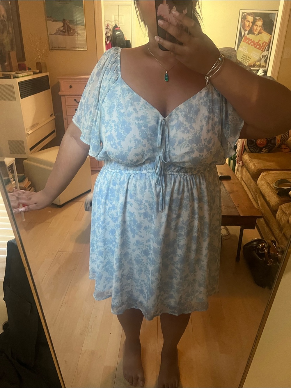 ARULA Light Blue Floral Tie-Front Women’s Dress